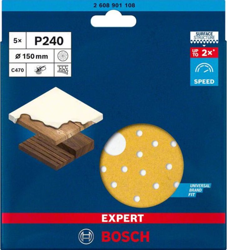 Accessories expert C470 2608901108 Exzenterschleifpapier gelocht Körnung (num) 240 (ø) 150 mm - Bosch