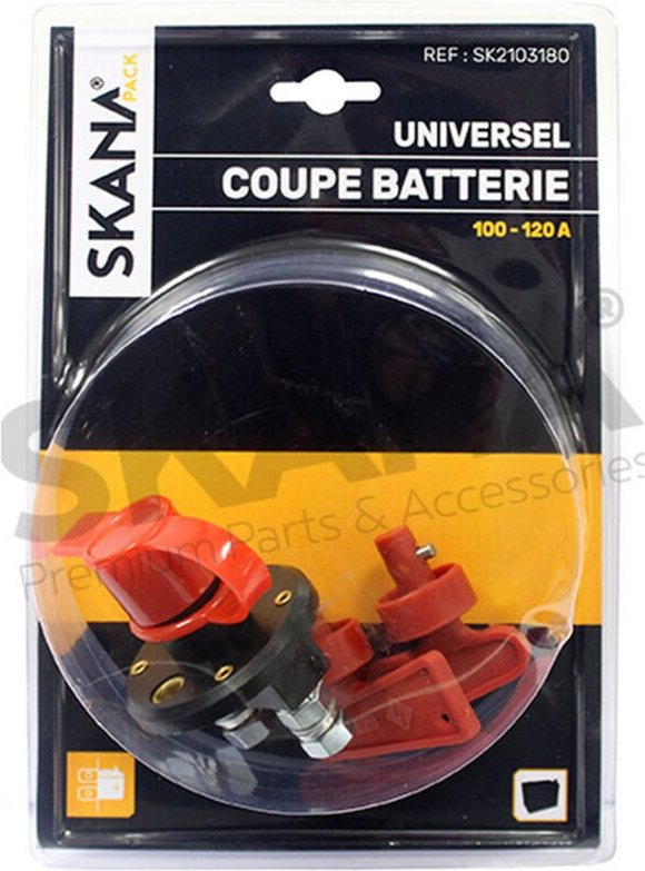 Unipolare Batterieabschneider 100 - 120 A. Mit abnehmbarer Schlüssel und Schutzkappe. Für Anschlüsse mit ø 8 mm.