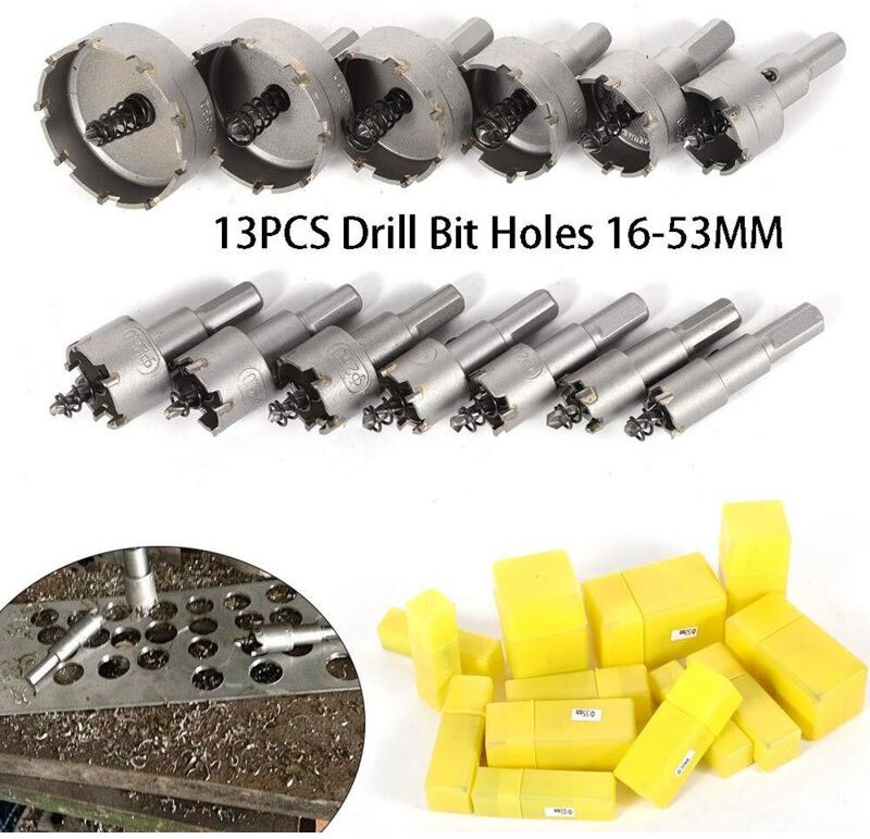 Metallsäge, professionell, Hartmetall, 13-teilig, Bohrer, 16-53 mm, Kernbohrer für Edelstahl und Metall