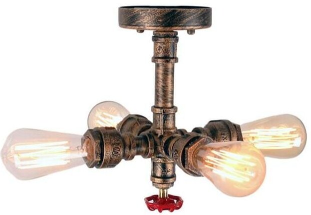Deckenleuchte Wasserrohr, 4 Flammig Eisen Deckenlampe, Kronleuchter E27 Fassung für Wohnzimmer Schlafzimmer Esszimmer (R...
