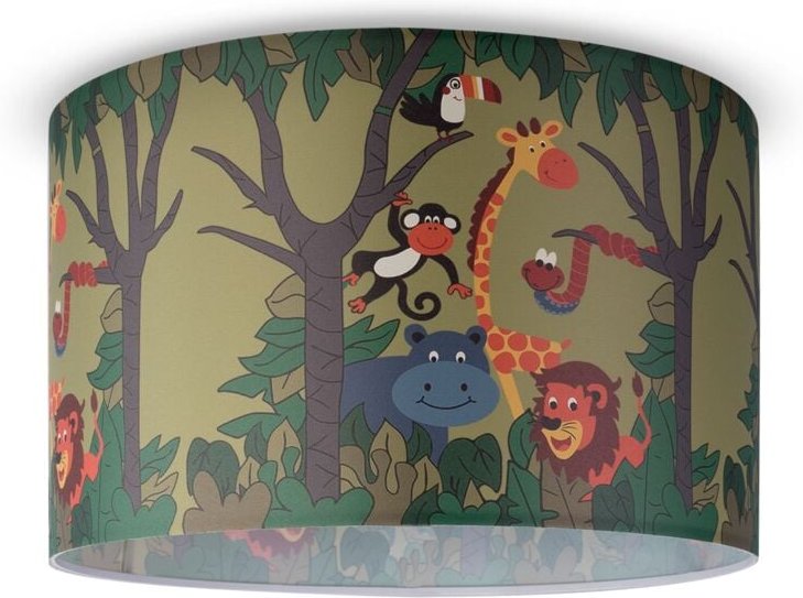 Paco Home - Pendelleuchte Kinderzimmer Deckenlampe Stoff Lampenschirm Rund Dschungel Design 4 (Ø45,5 cm), Deckenleuchte ...
