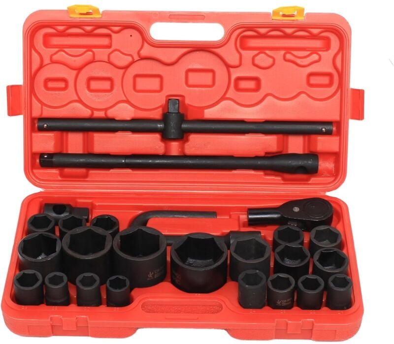 Steckschlüsselsatz 26-Tlg, 3/4'&1' Zoll 21-65mm Profi Stecknüsse Auto Nusskasten lkw Ratschenkasten für Haus Autoreparat...