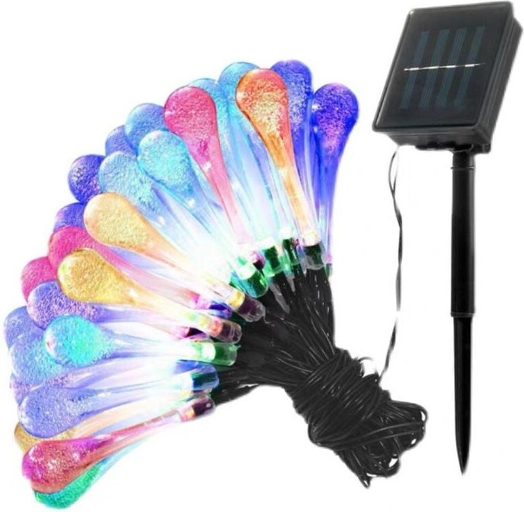 Solar-Lichterkette – 7 m, 50 LEDs, Lichterkette – 8 Modi, wasserdicht, Wassertropfen, Garten-Lichterkette für Erntedankf...