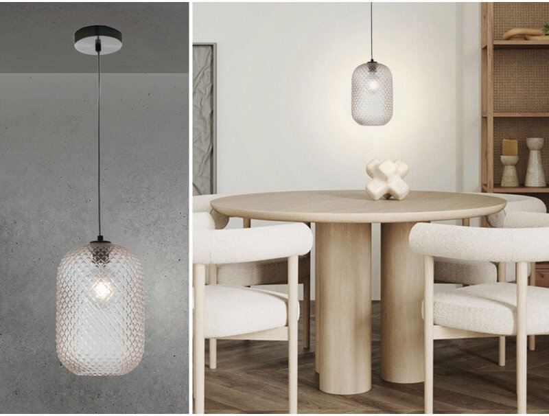 Meinewunschleuchte - led Pendelleuchte Relief Kristallglas transparent Amber, ø 20cm