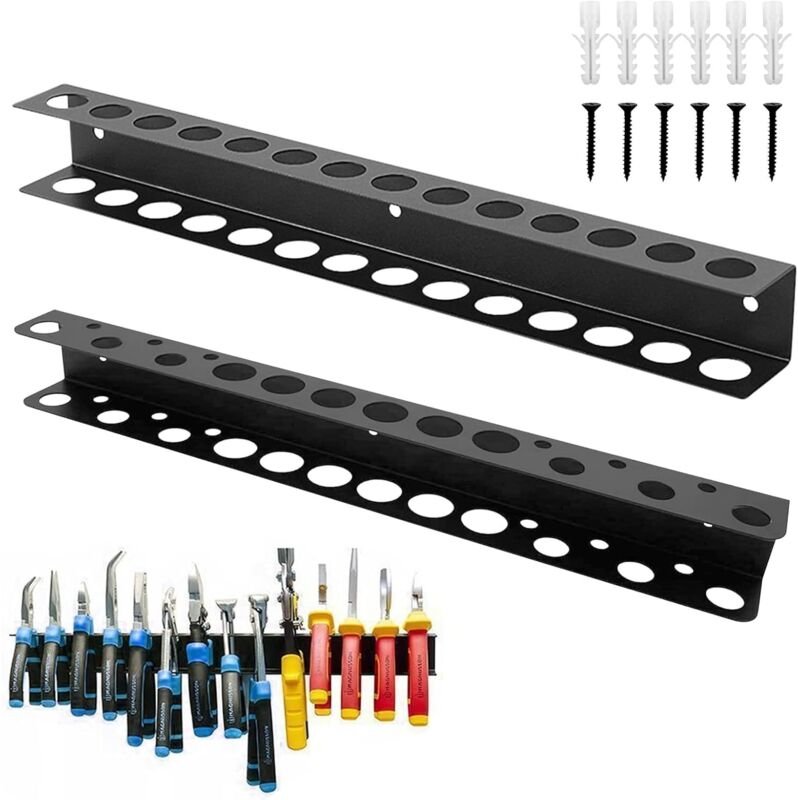 2 Stück Werkzeughalter Wand, 40cm Schraubenzieher Halterung, Werkzeug Wandhalterung 14 Löcher, Zangenhalter Schraubendre...