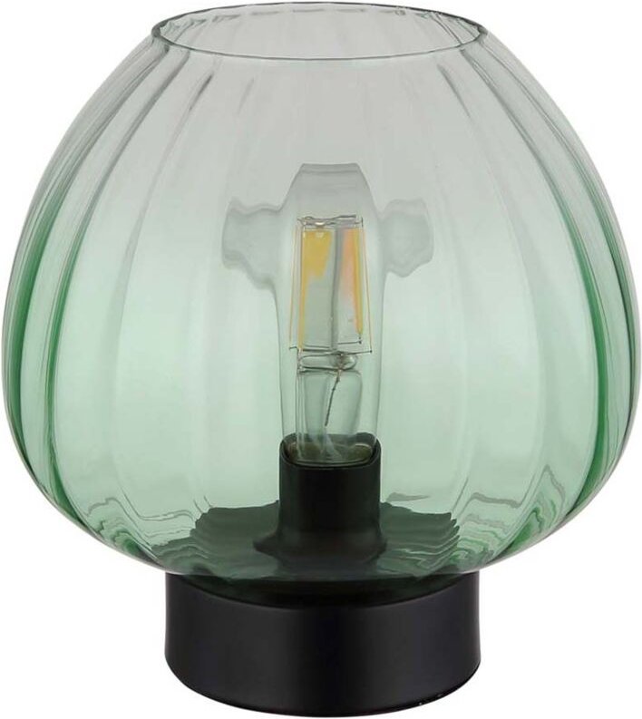 Tischleuchte Nachttischlampe Beistelllampe Metall schwarz Glas grün E27 D 23 cm