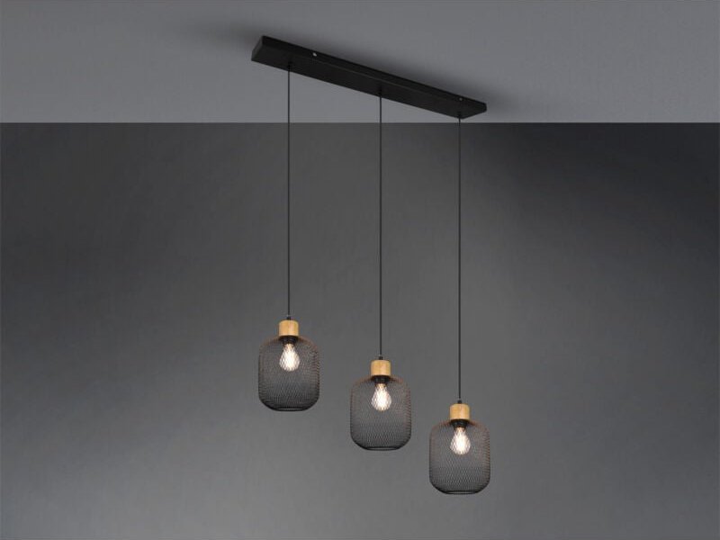 Led Pendelleuchte 3-flammig Metall Gitterschirm Schwarz, Breite 80cm
