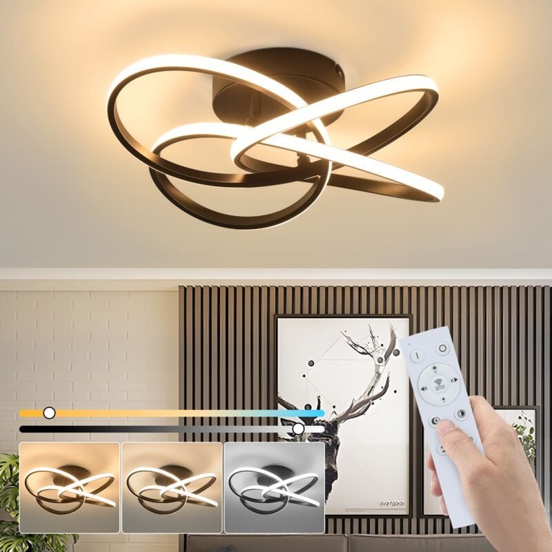 Deckenlampe led Deckenleuchte Wohnzimmer - 46W Dimmbar Schwarz Wohnzimmerlampe Modern Vierblättrige Blume Design Küchenl...