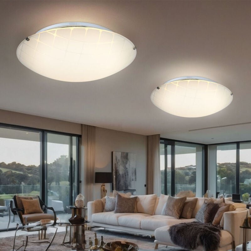 Deckenlampe Deckenleuchte Wohnzimmerleuchte Esszimmerlampe, Wohnzimmer Chrom Glas opal, led 12W 900Lm neutralweiß, DxH 3...