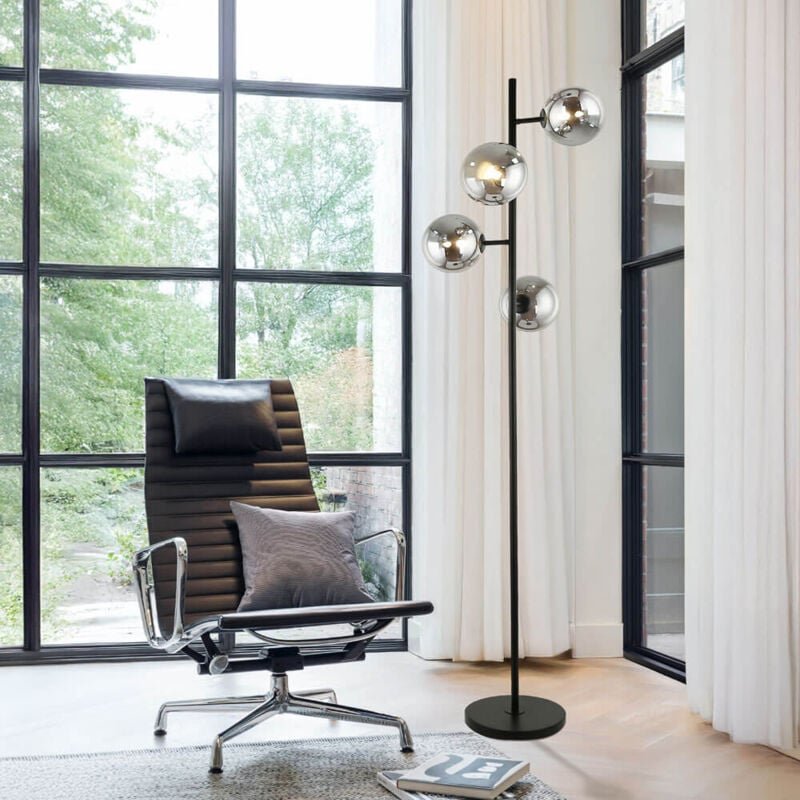 HOME DELUXE Stehlampe aus Glas VIOLA - Rauchgrau Stehlampe, Design-Stehlampe, moderne Stehlampe