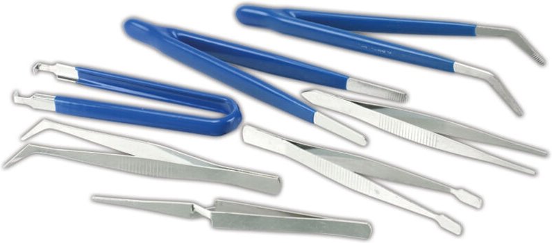 Packung mit 7 Präzisionsstahlpinzetten für Kinzo Tools