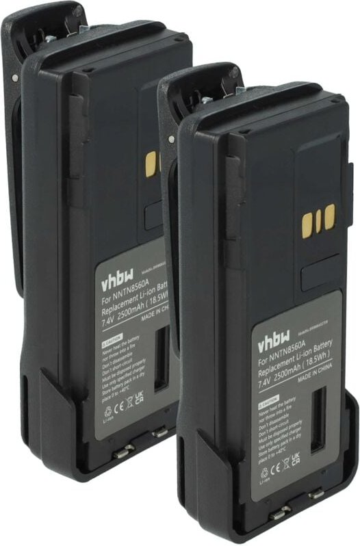 vhbw 2x Akku kompatibel mit Motorola APX 4000, 3000, 1000 Funkgerät, Walkie Talkie (2500 mAh, 7,4 V, Li-Ion) + Gürtelcli...