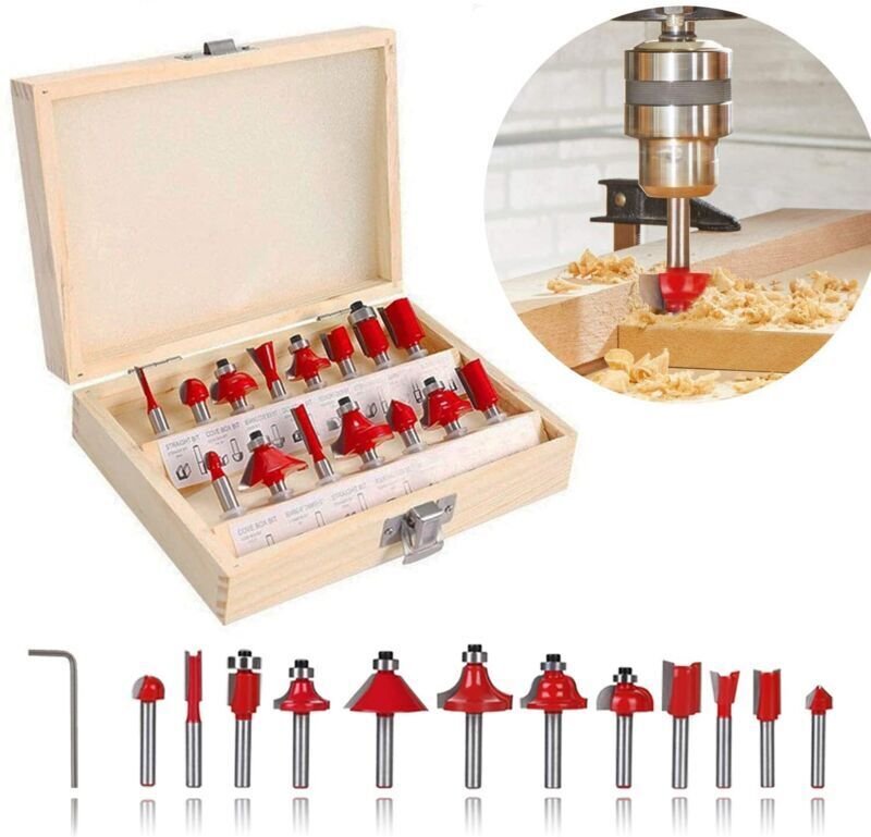 Set mit 15 6,35-mm-Bündigfräsern – Hartmetall für Harthölzer – 6,35-mm-Schaft – Sauberer und präziser Schnitt