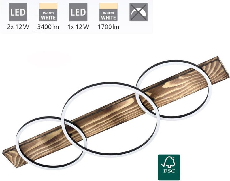 Eglo LED Deckenleuchte Boyal schwarz-braun-rustikal 101 x 40 cm warmweiß Deckenlampen & Kronleuchter