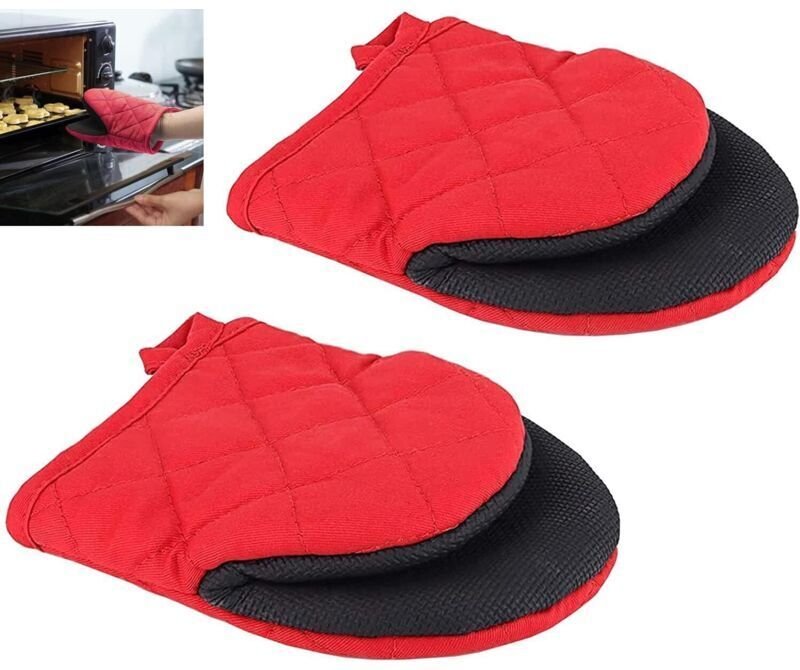 1 Paar kurze Silikon-Ofenhandschuhe, hitzebeständig bis 500 Grad, rutschfeste Oberflächen und Aufhängeschlaufe, zum Back...