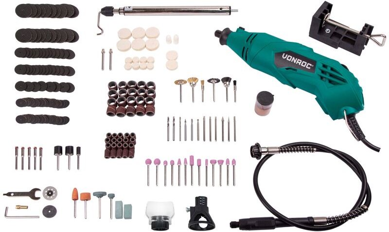 Multifunktionswerkzeug - rotierend - 160 w - Inkl. 232 Zubehörteile, 2 Aufsätze, flexible Welle und Aufbewahrungstasche