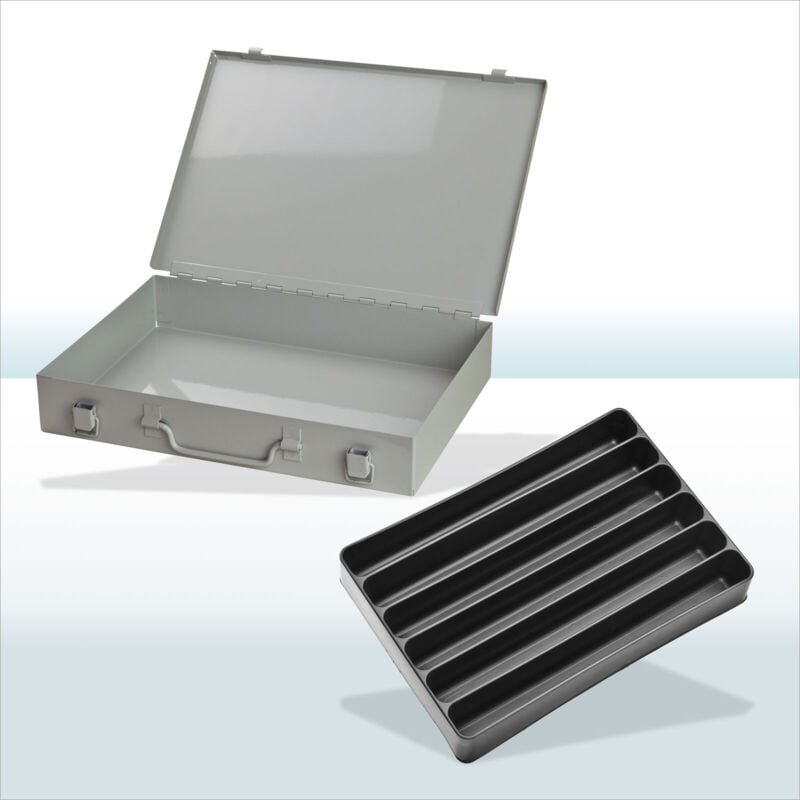 ADB Stahlblechkästen mit Spannverschluss - 6 gleichlange Fächer - RAL 7035