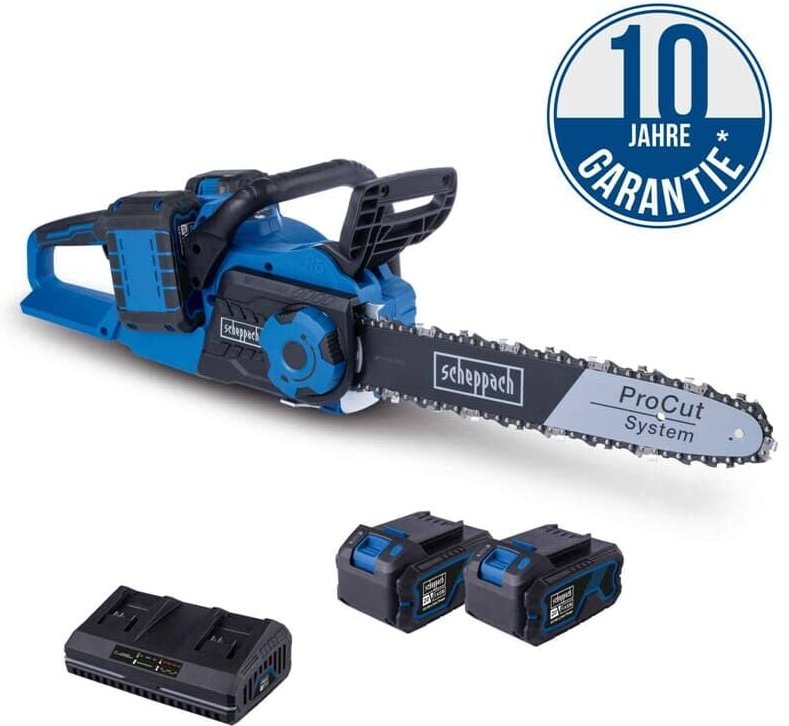 Scheppach - Akku Kettensäge BC-CS355Duo-X 20V-IXES 2x4,0Ah Akku + Doppelladegerät