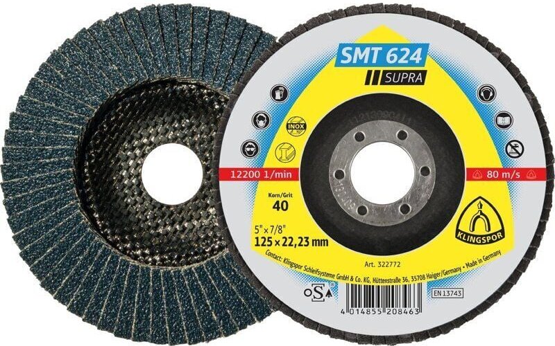 KLINGSPOR 322765 Fächerscheibe SMT 624 Supra D. 115 mm Körnung 40 12Grad gewölbt