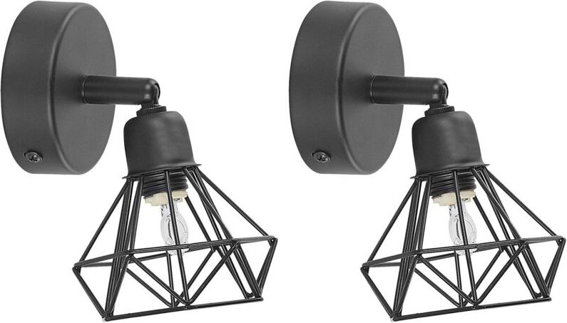 Wandleuchte Schwarz Metall 2er Set Verstellbar Diamant Form Industrie Look Moderne Wandlampe