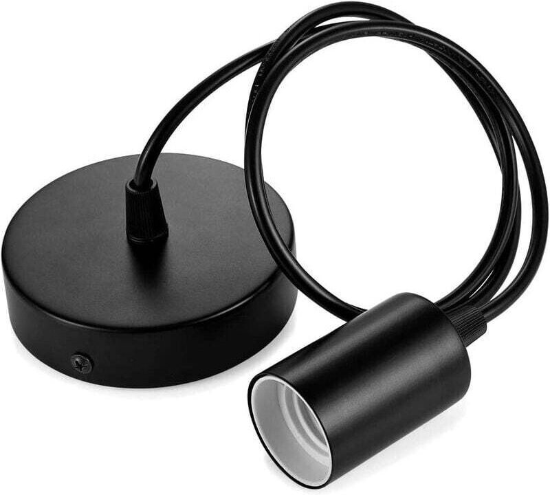 Pendelleuchte aus Metall, E27 Fassung mit Kabel, 100CM Pendelkabel, Abhängekabel, ideal für Deckenbeleuchtung, schwarz