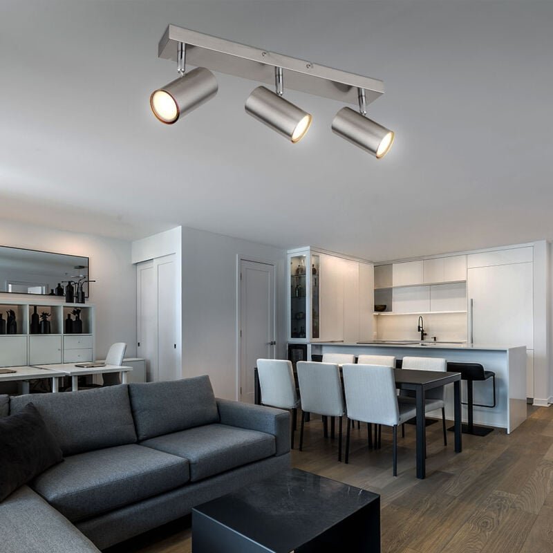 Globo Lighting - Deckenlampe silber Deckenstrahler 3 Flammig Deckenleuchte Wohnzimmer nickel mit beweglichen Spots, Meta...