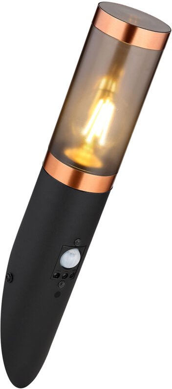 Außenwandleuchte boston in Schwarz & Kupfer mit Bewegungsmelder, Höhe 41cm