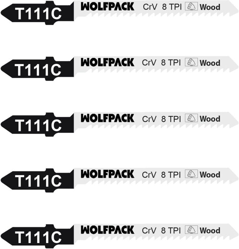 Stichsägeblätter für Holz, mittlerer Schnitt, 5 Stück. Chrom-Vanadium-Klinge 58. Universal-T-Schaft
