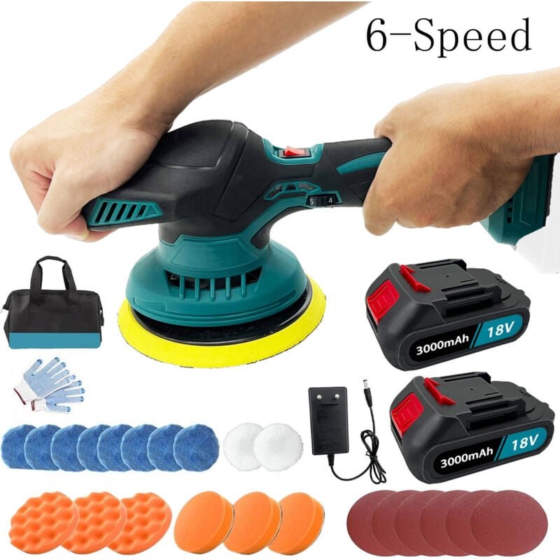 Polierer, 6-Zoll-Akku-Autopolierer, elektrischer Polierer mit 6 Geschwindigkeiten und 18 Ersatzpads-Aufsatz für Makita D...