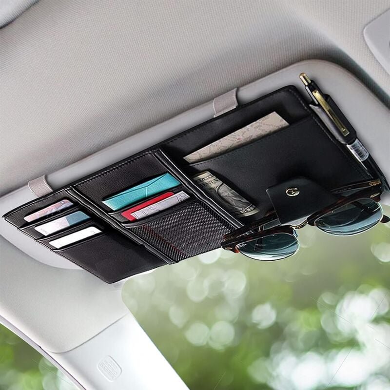Thumbnail - Memkey - Auto-Sonnenblenden-Organizer, Aufbewahrungstasche für Auto-Innenzubehör aus PU-Leder für Kreditkarten, Stifte, ...