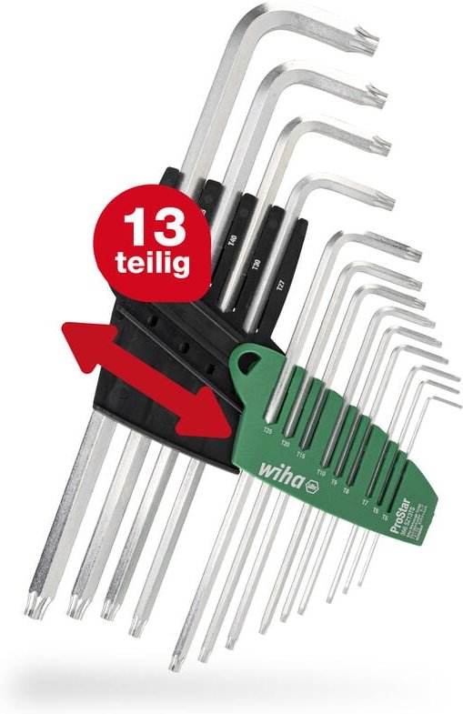 Stiftschlüssel Set mit ProStar Halter (39105) 13tlg. Torx Winkelschlüssel Satz Torxschlüssel T5+T6+T7+T8+T9+T10+T15+T20+...