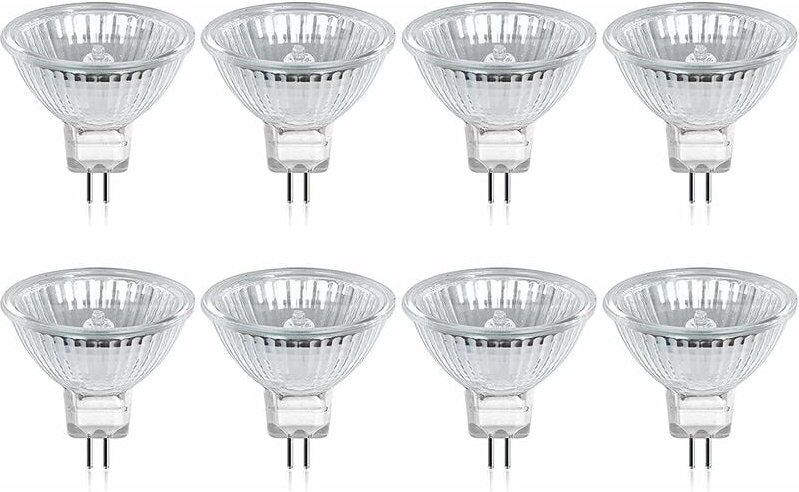 WAY - Halogenlampe GU5.3 MR16 35 w 12 v Warmweiß 2800 k dimmbar, Glasabdeckung 400 Lumen, 2-poliger Spot-Ersatz, 8 Stück