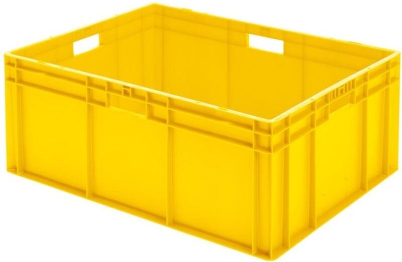 La-ka-pe - Transport-Stapelkasten B800xT600xH320 mm gelb, geschlossen mit Griffloch la-ka-p