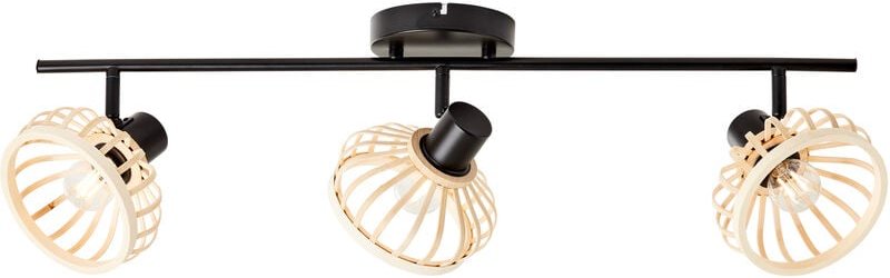 Brilliant - Norah Spotbalken 3flg. holz hell/schwarz, Metall/Bambus, 3x D45, E14, 28 w