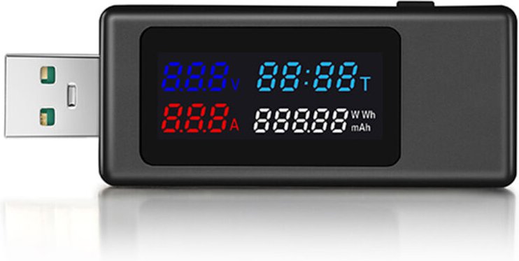 Tlily - 6 im 1-USB-Tester DC4-30V IPS-Display Digital Voltage Power Timing Capacity Meter Detector für Strom, Spannung, ...