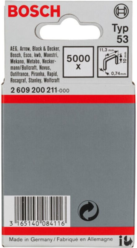 Feindrahtklammer Typ 53, 11,4 x 0,74 x 10 mm, 5000er-Pack - Bosch