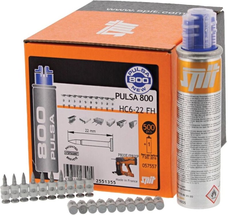 ITW HC6 17mm FH, Nägel Spit Pulsa, Spezialnägel, inkl. 1 Kartusche Gas, 500 Stk Nägel 17mm (057556)