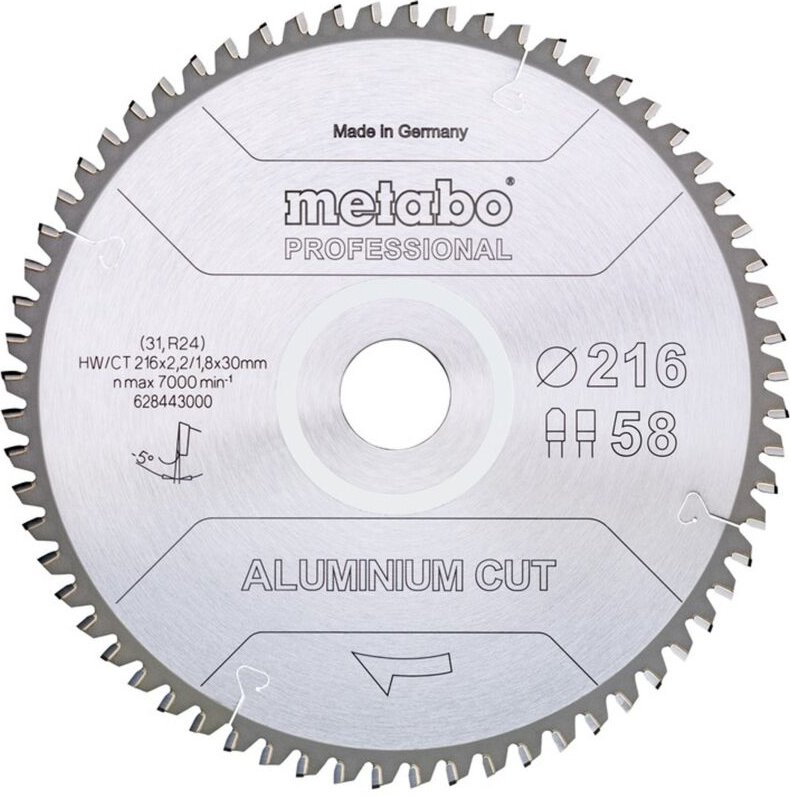 Kreissägeblatt aluminium cut professional D216x2,2/1,8xB30mm Z.58 fz/tz 5Gr. neg