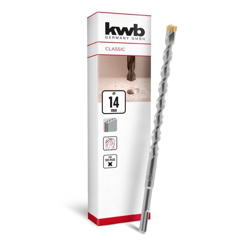 KWB - sds Plus Bohrer, sds Plus Hammerbohrer (ø 14 mm x 260 mm, mit extrem schneller Hartmetall 4X-Schneide, für armiert...