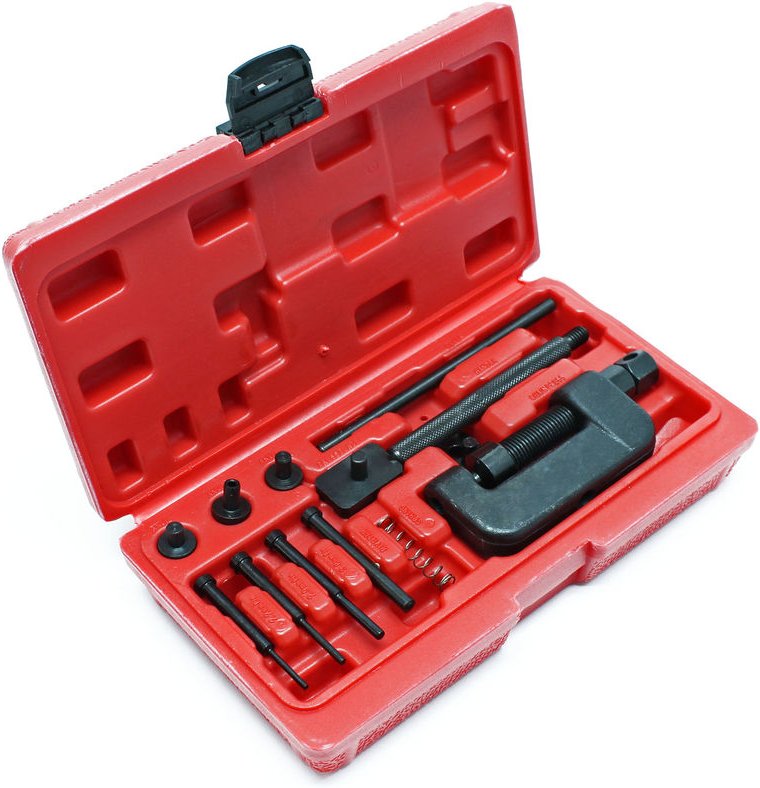 Wiltec - Trenn Niet Werkzeug für 420-630 Ketten, Kettenteiler mit 3 Trennspitzen im Koffer, Kettentrenner Motorradkette ...