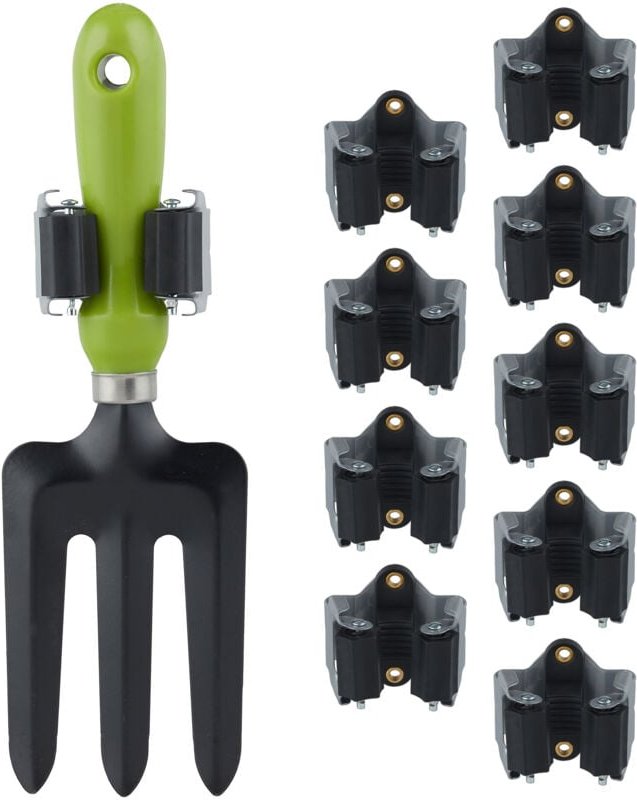 20 x Gerätehalter, Gummi-Rollen zum Klemmen, Universal Besenhalter für Wand, Garten, Eisen, Stielhalter, grau/schwarz