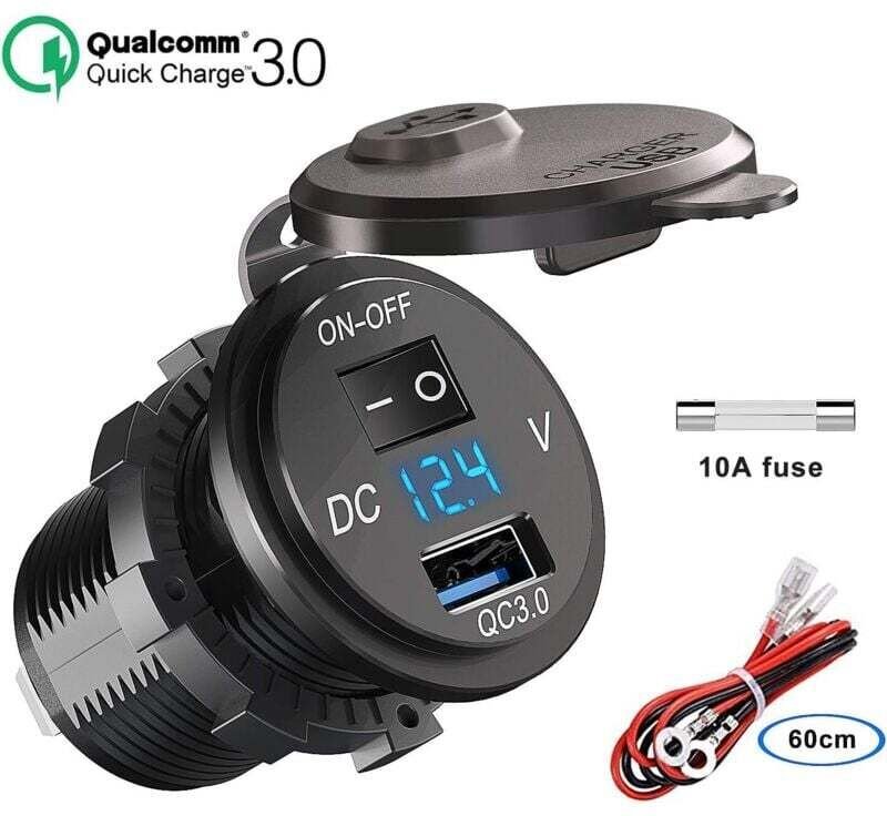 QC 3.0 12V/24V Kfz-USB-Buchse, Schnelllade-Autoladegerät 3.0, integrierte Steckdose, wasserdichter Zigarettenanzünderada...