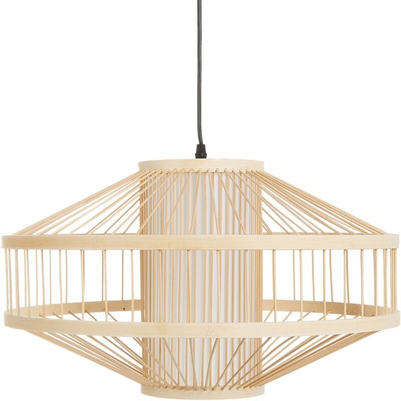 Hängeleuchte Hellbraun Bambusholz 1-Flammig Geometrisch Käfigform Langes Kabel Boho-Stil Beleuchtung Leuchte Esszimmer S...