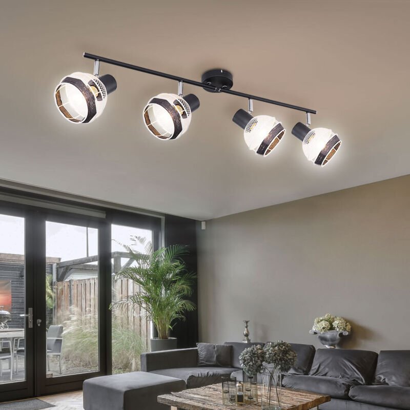 Decken Spot Lampe Leuchte Beleuchtung Metall Schwarz Hanfseil Wohn Schlaf Zimmer