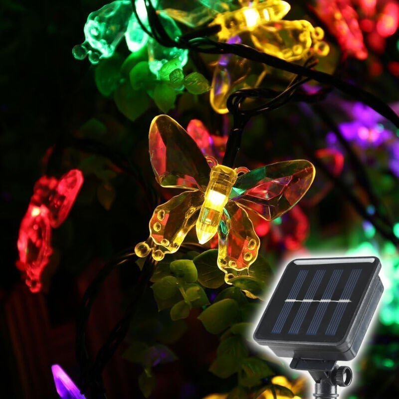 Solar Lichterkette Aussen Schmetterling, 10M 50 led Lichterketten Wasserdichte für Sommer Garten, Bäume, Terrasse, Weihn...