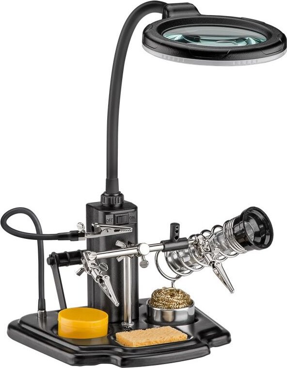 Löthilfe mit LED-Leuchte & Schwanenhals-Krokodilklemme, helfende Hand für alle filigranen Löt- und Bastelarbeiten.