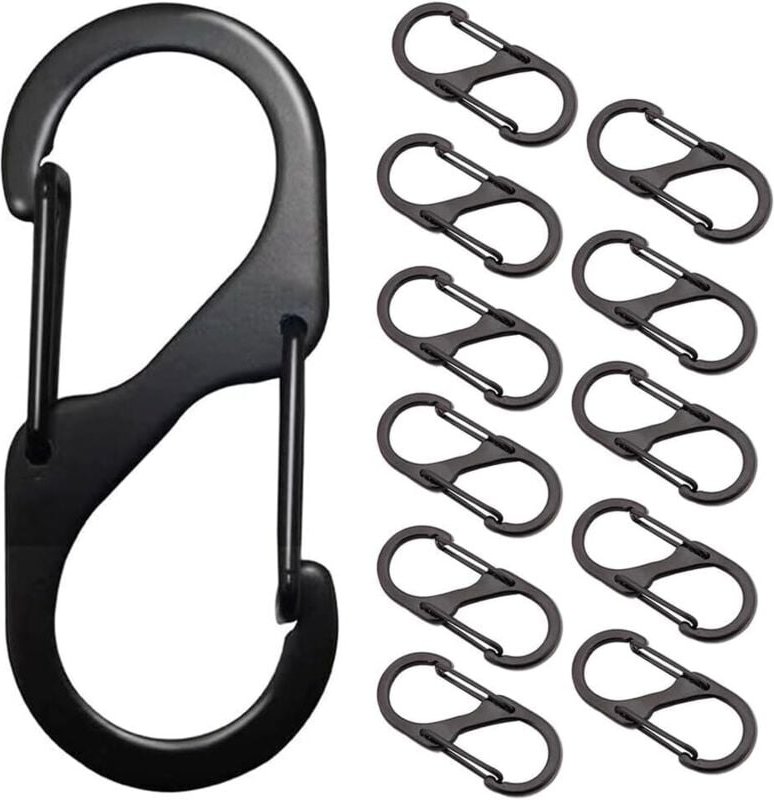 12 Stück S Karabiner Mini Karabinerhaken Metall Doppelkarabiner 8 Förmiger 2 Öffnungen 32mm Karabiner Klein für Outdoor ...
