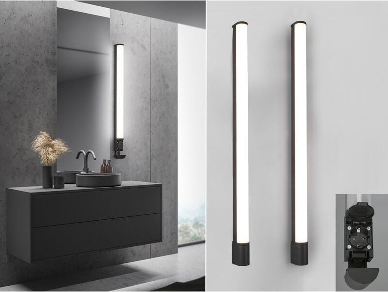 Trio Leuchten - led Bad Wandleuchten 2er Set mit Steckdose Schwarz - Spiegelleuchten, b: 119cm