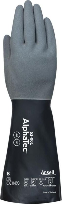 FP - Chemiehandschuhe AlphaTec 53-001 Gr.8 grau/schwarz en 388,EN 374,EN 407 6 pa 6 Stk