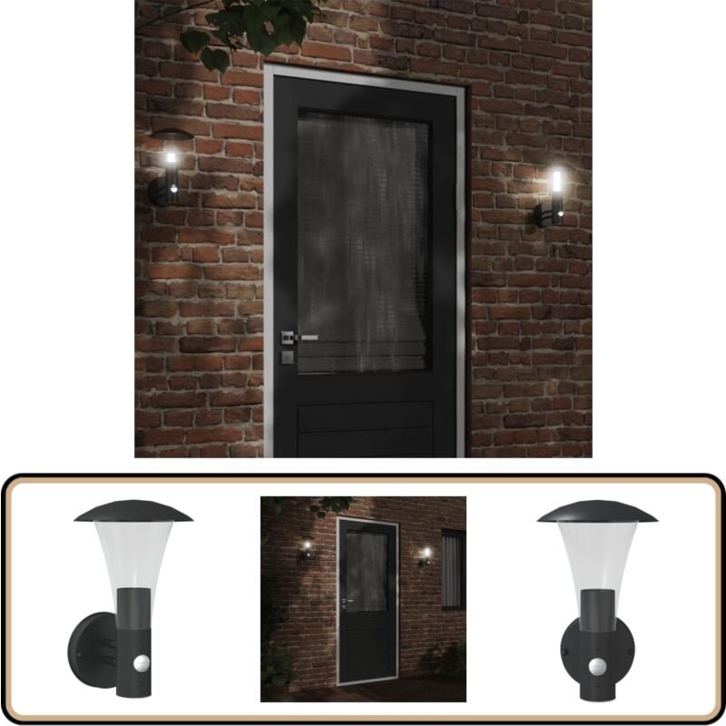 Außenwandleuchte mit Bewegungsmelder Schwarz Edelstahl - Outdoor-Beleuchtung - Wandleuchte - Bewegungsmelder - Edelstahl...